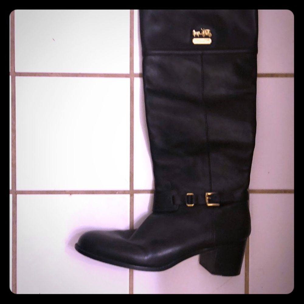 Coach blk boots buckle at ankle 2 in heel Sz 11